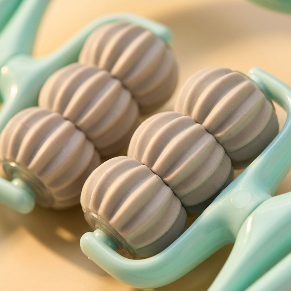 Close-up of the six ribbed 360-degree massage rollers